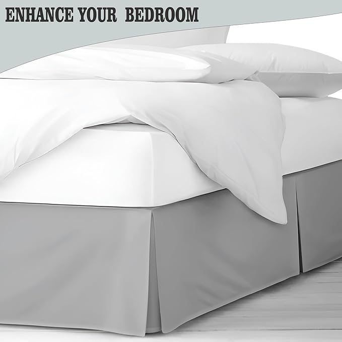Pleated Bed Skirt King Size, 18" Drop with Platform Design for Secure Fit, Split Corners, Wrinkle-Resistant Microfiber for Modern Stylish Look, Tailored Bedding for Hotel Luxury - Light Grey