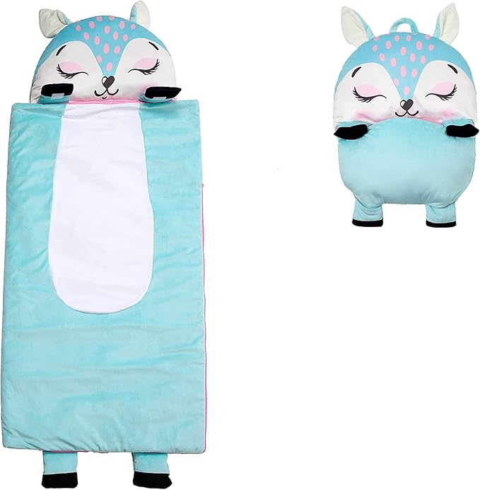 Kid's Nap Buddies Character Preschool Nap Mat, Toddler Sleeping Bag with Pillow for Daycare, Ages 3+