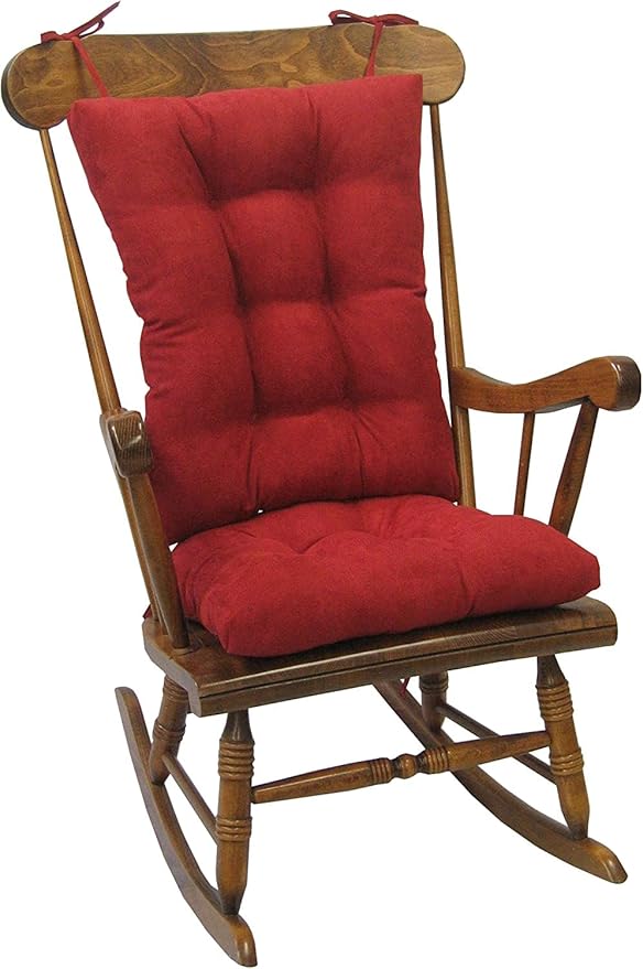 Klear Vu Omega Non-Slip Rocking Chair Cushion, Assembled in USA, Thick Tufted Design, Includes Seat Pad & Back Pillow with Ties, 17x17 Inches, 2-Piece Set, Twillo Red