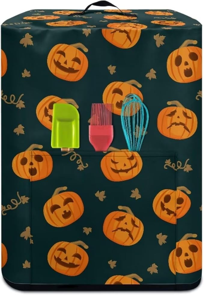 Air Fryer Cover Dust-Proof Kitchen Appliance Cover with Top Handle and Pockets Keep Kitchen Appliance Clean Washable Halloween Decoration, Funny Pumpkin