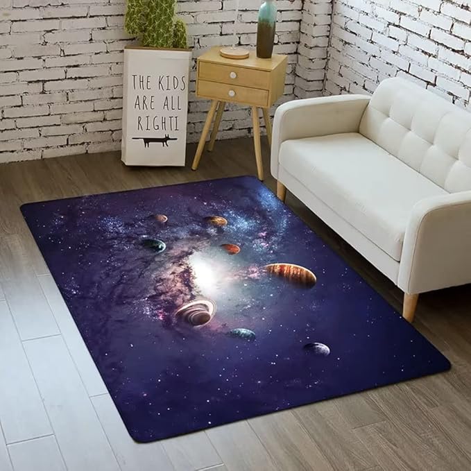 Outer Space Rug for Boys Room 6x9 ft Galaxy Carpet Area Rug for Kids Bedroom Soft Non-Slip Solar System Carpet 3D Planet Universe Rug for Living Room