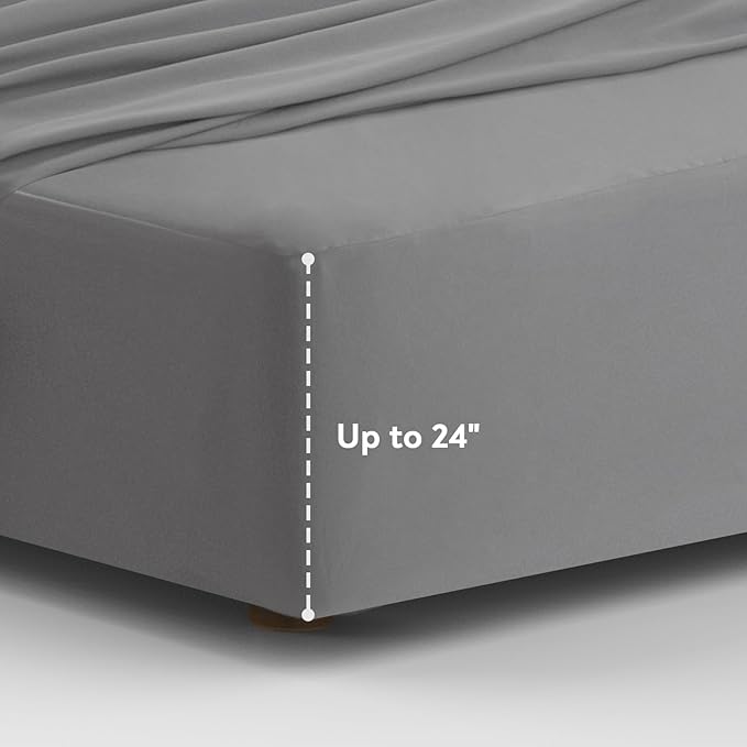 Magik & Kover Deep Pocket King Sheet Set for Air Mattress - 4 Piece King Size Sheets Set Up to 24 Inches - Soft & Breathable Air Mattress Sheets King Size with Extra Deep Pocket - Grey