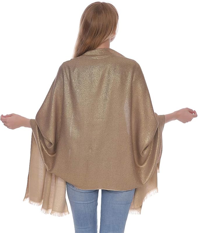 LMVERNA Women's Sparkling Metallic Soft Pashmina Shawls and Wraps Scarf in Solid Colors