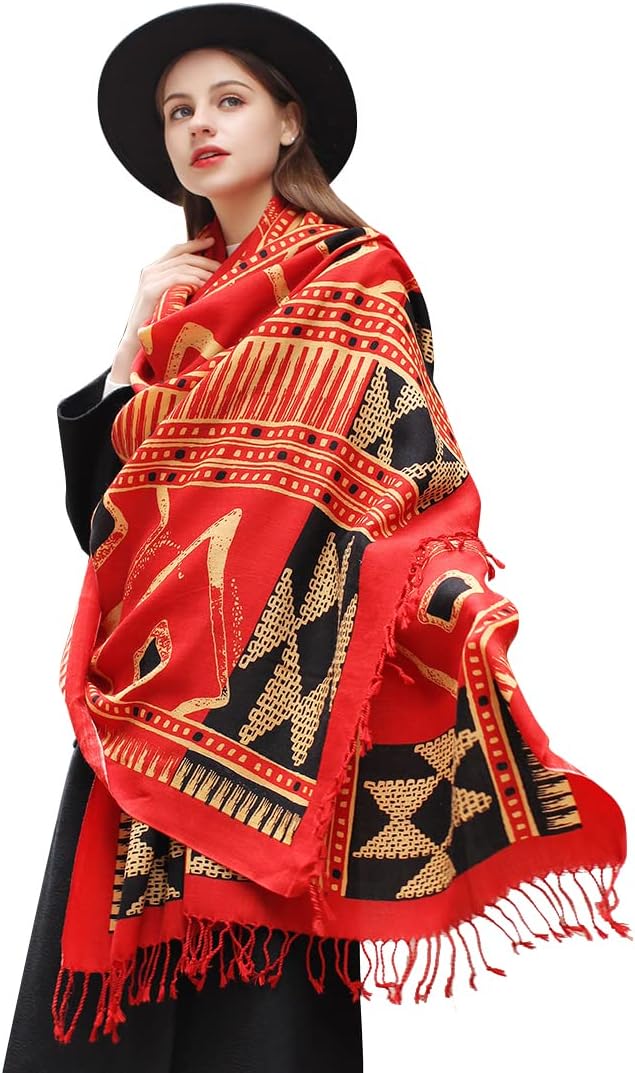 DANA XU 100% Merino Wool Pashmina Shawl for Women 96"x43", Oversized Cashmere Wrap with Tassels, Floral Travel Blanket Cape