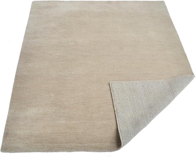 Hand Knotted Loom Wool ECO-Friendly Area Rugs - 5'7''x7'10'', Rectangle, Beige Color, Solid Plain Design, High Pile Thick Handmade Anti Skid Rugs for Living Room (L00111)