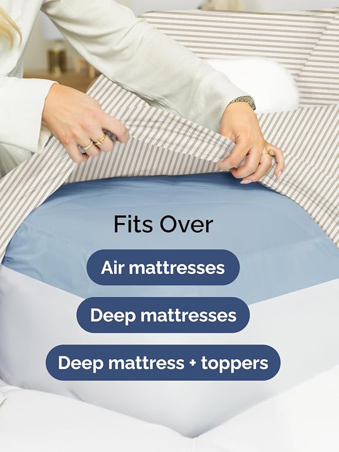 Extra Deep Full Fitted Sheet - Hotel Luxury Single Fitted Sheet Only - Easily Fits 18 inch to 24 inch Mattress - Ultra Soft, Wrinkle Free with Extra Deep Pockets - Breathable & Comfy - Beige Stripes