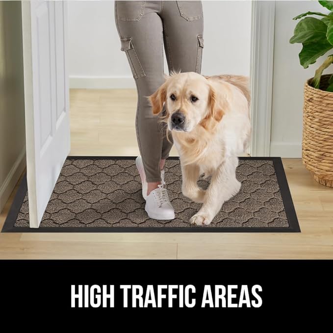 GORILLA GRIP 100% Waterproof All-Season WeatherMax Doormat, 72x24, US Designed Natural Rubber, Stain and Fade Resistant, Low Profile Indoor Outdoor Door Mats, Easy Clean Patio Mat, Latte Quatrefoil