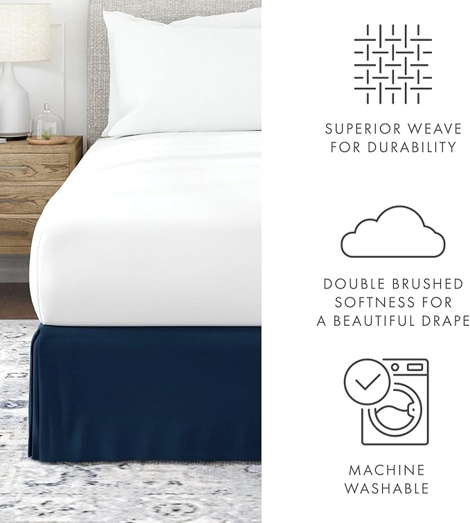 Linen Market Bed Skirt - Ultra Soft Microfiber - Easy Fit with 14 Inch Tailored Drop - Hotel Quality, Shrinkage & Fade Resistant - Bed Cover - Queen Bed Set - Bedroom Décor - (Queen, Navy)