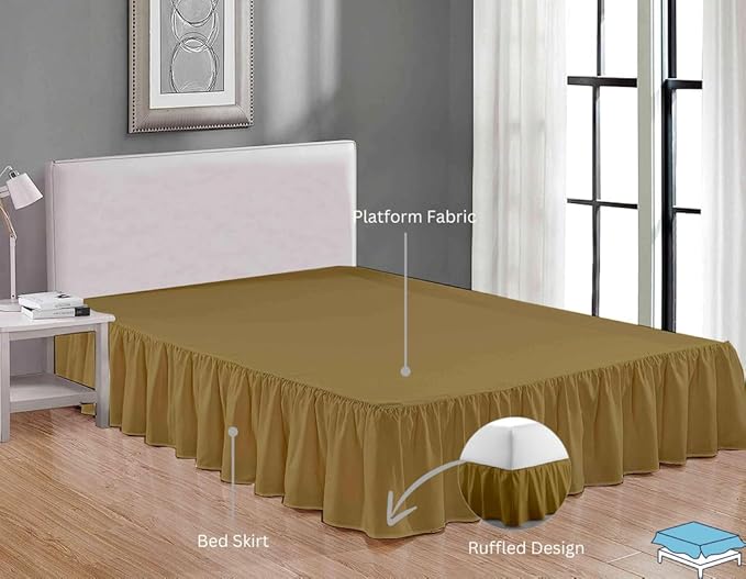 Ruffle Bed Skirt with Split Corners, Microfiber Dust Ruffled for a Perfectly Tailored Bedding Ensemble, Wrinkle and Fade Free, Easy Fit, Full Size 15 Inch Drop, Taupe