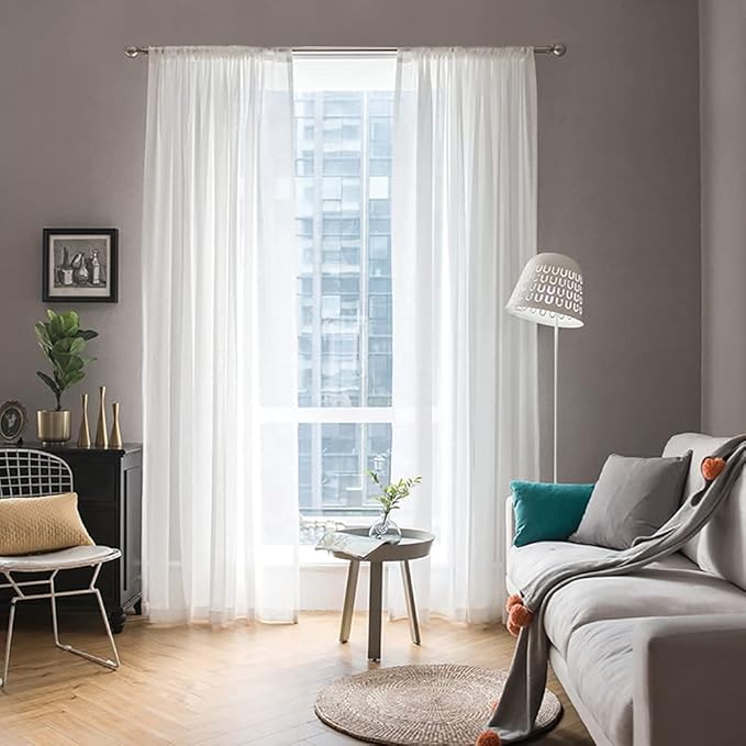MIULEE 2 Panels Solid Color White Sheer Window Curtains Elegant Window Voile Panels/Drapes/Treatment for Bedroom Living Room (54 X 102 Inches White)