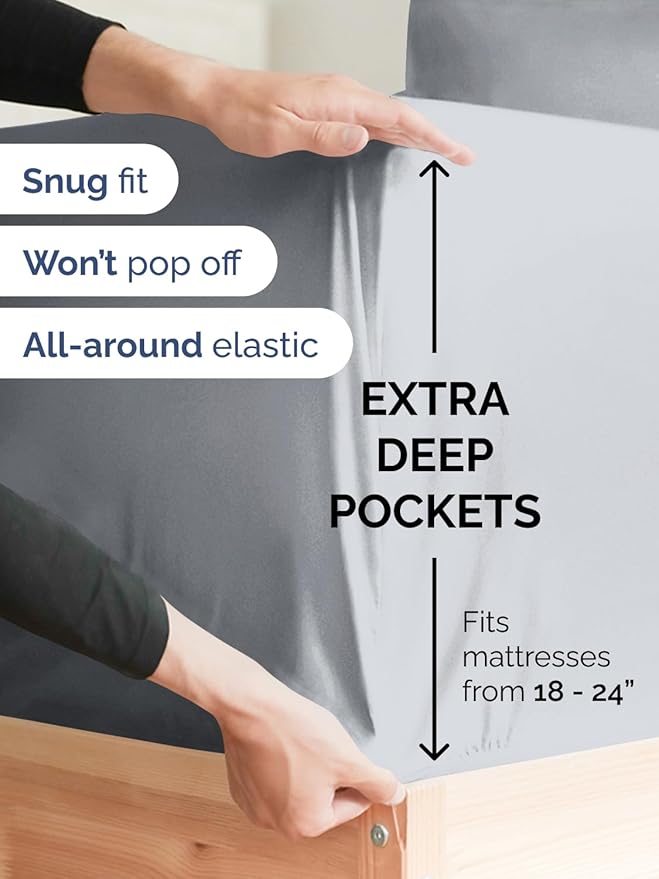 Extra Deep Pocket Full Sheets - 4 Piece Breathable & Cooling Bed Sheets - Hotel Luxury Bed Sheet Set - Soft, Wrinkle Free & Comfy - Easily Fits Extra Deep Mattresses - Deep Pocket Steel Blue Sheets