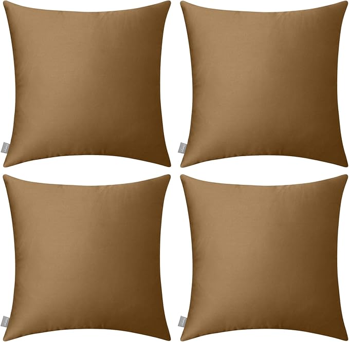 4-Pack 100% Cotton Comfortable Solid Decorative Throw Pillow Case,Thmyo Square Cushion Cover Pillowcase Sublimation Blank Pillow Covers DIY Throw Pillowcase for Sofa(24x24 inch/ 60x60cm,Light Coffee)