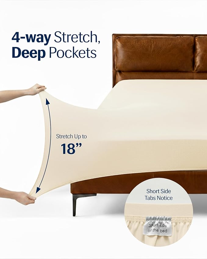 REST® Evercool®+ Starter Sheet Set, King, Ivory, Breathable Bed Sheets for Hot Sleeper and Night Sweats, with Pillowcases, with Ionic+ Self-Cleaning Silver Yarn for Sensitive Skin, 3PCS No Flat Sheet