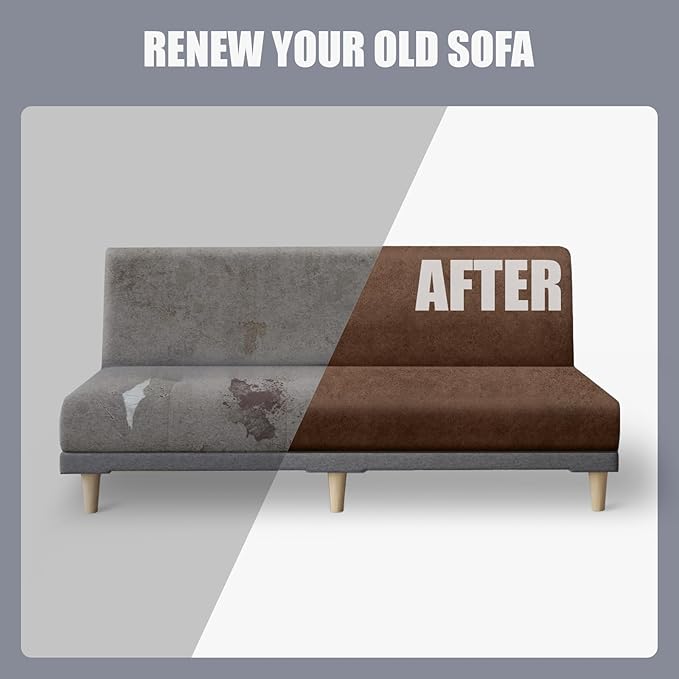 molasofa Leather Like Stretch Futon Slipcover Armless Futon Bed Sofa Cover Furniture Protector with Elastic Bottom, Soft and Washable Futon Cover for Sofa Bed Stay in Place（Larger，Light Brown）