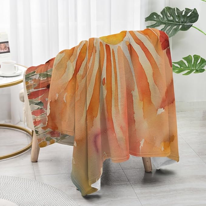 Burn Orange Boho Sunrise Sunset Sun Print Throw Blankets Pink Floral Flower Blanket Modern Abstract Throws Spring Blankets for Couch Boho Decorative Blanket for Sofa Bed Living Room 70"x80"