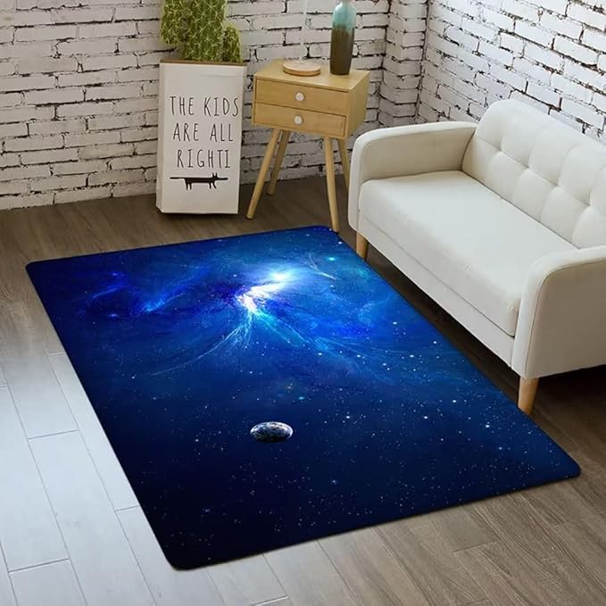 Outer Space Rug for Boys Room 6x9 ft Galaxy Carpet Area Rug for Kids Bedroom Soft Non-Slip Solar System Rug 3D Planet Universe Rug for Living Room