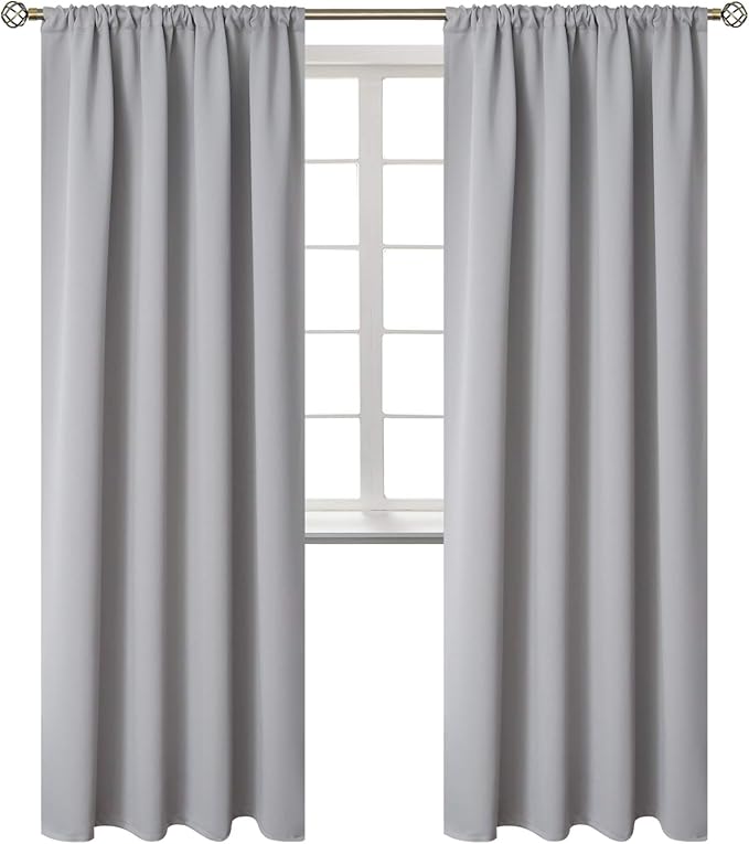 BGment Rod Pocket Blackout Curtains for Bedroom - Thermal Insulated Room Darkening Drapes for Living Room Dining Room Privacy Blinds, 52 x 84 Inch, 2 Panels, Light Grey