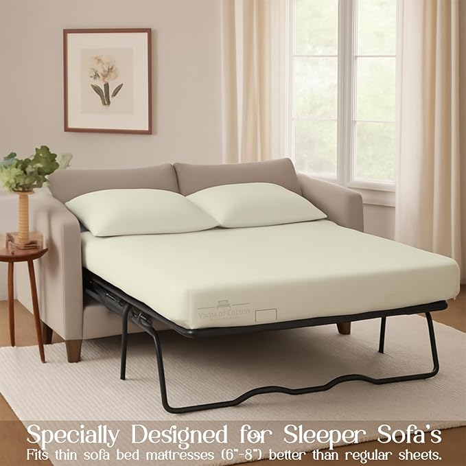 Sleeper Sofa 4 Piece Bed Sheet Set Premium Quality 100% Cotton 500 Thread Count, Smooth & Super Soft Sateen Weave, Extra Soft Bed Sheets, Wrinkle Free, 4 Inch Deep Pocket (Queen, Ivory)