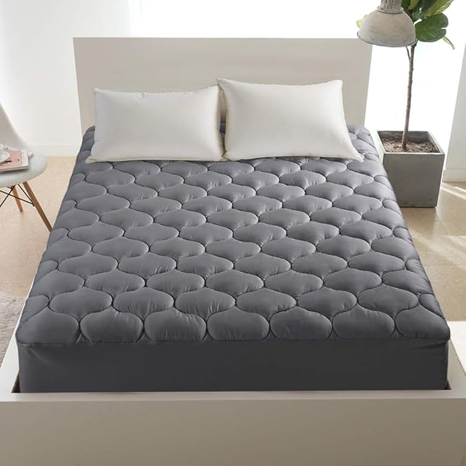 LEISURE TOWN Full Mattress Pad Fitted Quilted Cotton Mattress Cover Cooling Soft Pillow Top Mattress Topper with Down Alternative Filling Mattress Protector with 8-21 Deep Pocket (54x75 Inches Grey)