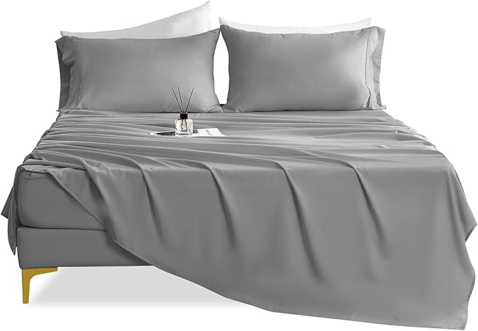Queen Sheet Set - 4 Piece Silky Soft Breathable Bed Sheet & Pillowcase Set, 16" Deep Pocket Hotel Luxury Wrinkle Free Easy Care Bedding Sheets, Light Grey