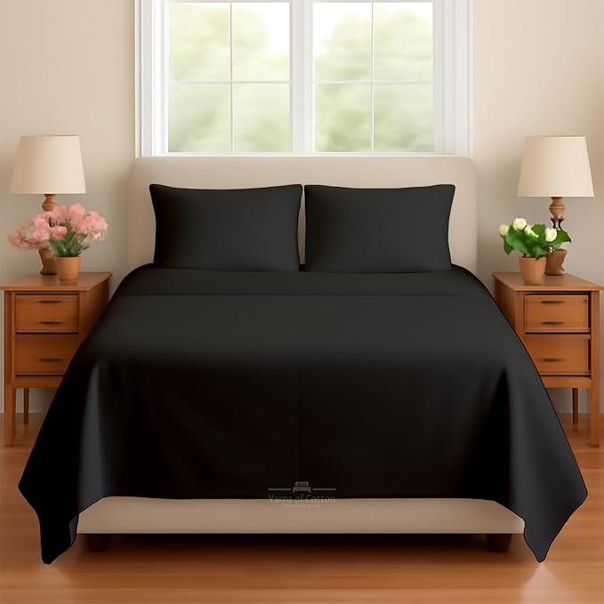 Sleeper Sofa 4 Piece Bed Sheet Set Premium Quality 100% Cotton 500 Thread Count, Smooth & Super Soft Sateen Weave, Extra Soft Bed Sheets, Wrinkle Free, 4 Inch Deep Pocket (Queen, Black)