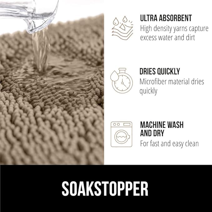 GORILLA GRIP SOAKSTOPPER Dog Door Mat, 30x20 Machine Washable Rug Absorbent Doormat Captures Moisture Mud Dirt, Quick Dry Soft Chenille Entryway Rugs Indoor Entrance Mats for Dog Paws, Cappuccino