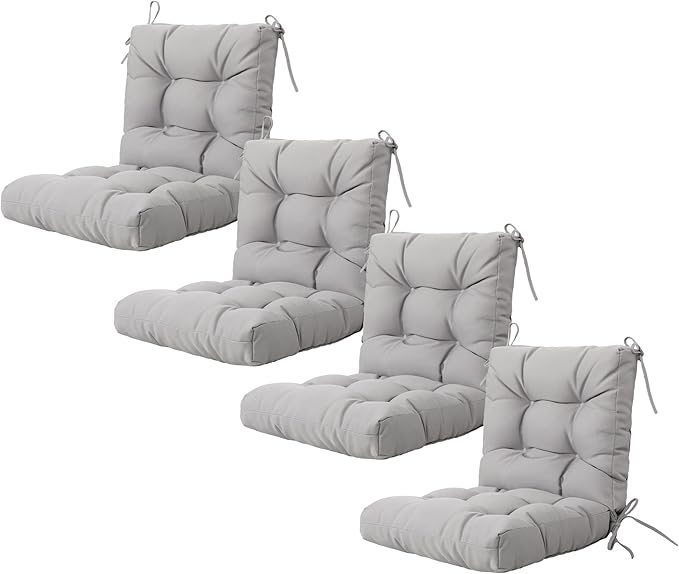 ARTPLAN Seat/Back Outdoor Chair Cushion,Set of 4 Patio Chair Cushion with Tie,Tufted Replacement for Patio Furniture,20x20x4 Inches,4 Count