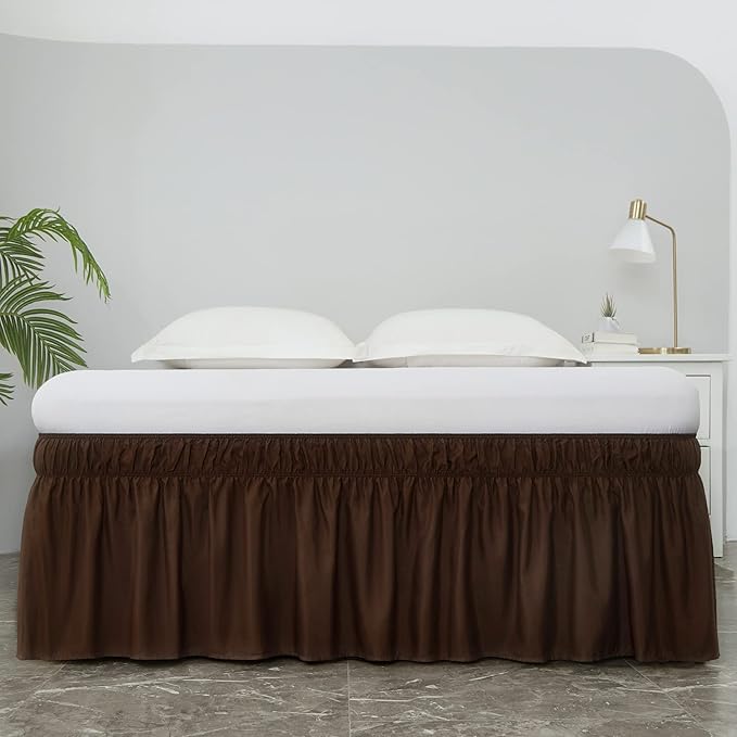 MEILA Bed Skirt Three Fabric Sides Elastic Wrap Around Dust Ruffled Solid Bed Skirts Easy On/Easy Off 16 Inch Tailored Drop, Chocolate, Twin/Full
