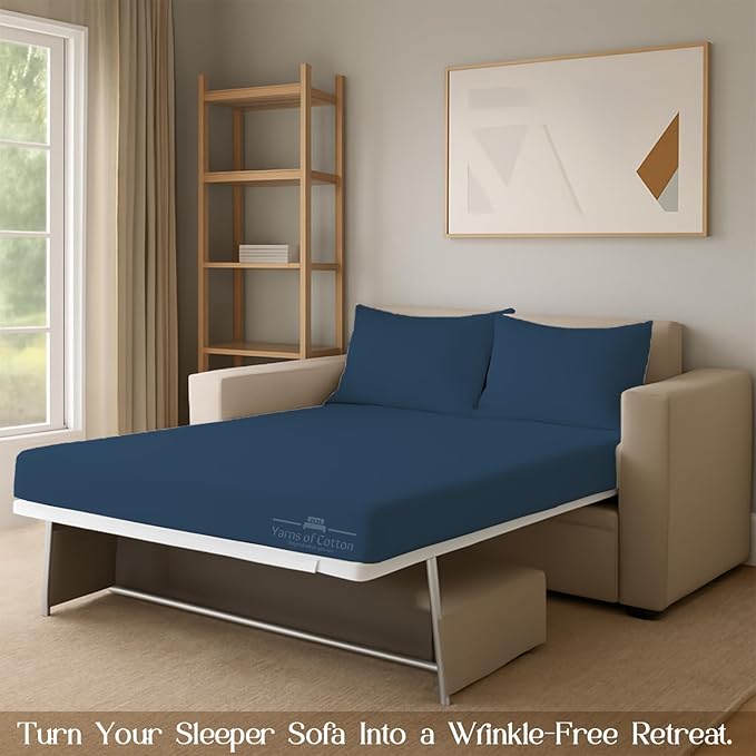 Sleeper Sofa 4 Piece Bed Sheet Set Premium Quality 100% Cotton 500 Thread Count, Smooth & Super Soft Sateen Weave, Extra Soft Bed Sheets, Wrinkle Free, 6 Inch Deep Pocket (Full, Medium)