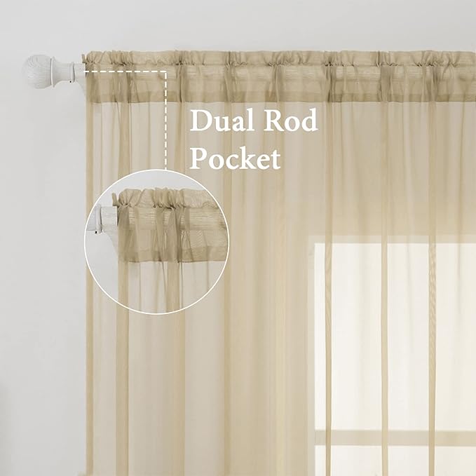 MIULEE Beige Window Sheer Curtains for Bedroom Living Room Solid Elegant Net Drapes 2 Panels Width 38 x Length 63 Inches