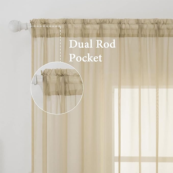 MIULEE Solid Color Sheer Window Curtains Elegant Window Voile Panels/Drapes/Treatment for Bedroom Living Room 2 Panels 54 X 45 Inches Beige