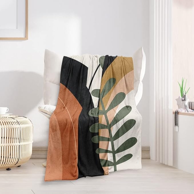 Boho Mid Century Blankets Black Geometric Throws Beige Abstract Modern Throw Blanket Minimalist Sun Soft Warm Bed Bedding Blankets for Couch Bedroom Sofa Office Cozy Flannel Blanket 60"X80"