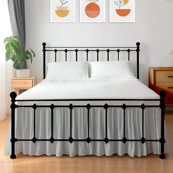 Shreem Linen Ruffled Bed Skirt with Split Corners, Gathered Style, 100% Microfiber, 21-Inch Drop, Dust Ruffle Bedskirt with Platform, Queen, Light Grey
