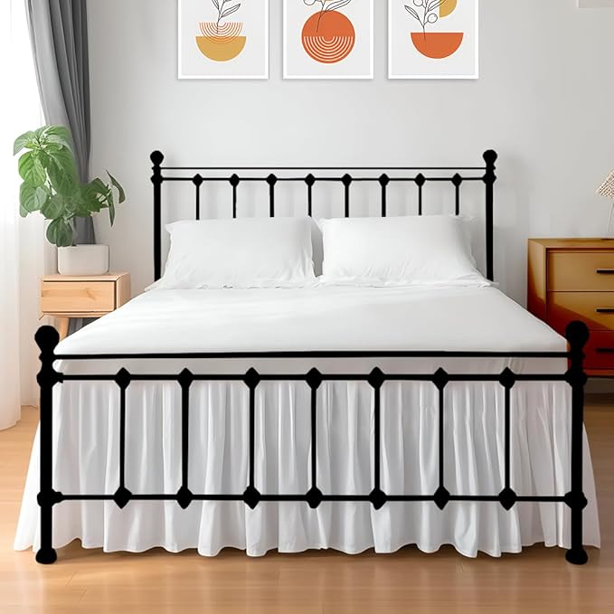 Shreem Linen Ruffled Bed Skirt with Split Corners, Gathered Style, 100% Microfiber, 28-Inch Drop, Dust Ruffle Bedskirt with Platform, Olympic Queen, White