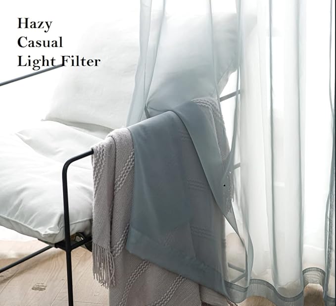 PI Light Grey Sheer Curtains with Ring Top,Hazy Window Sheer Draperies for Living Room/Bedroom 2 Panels (W52 X L72, Blue Grey)