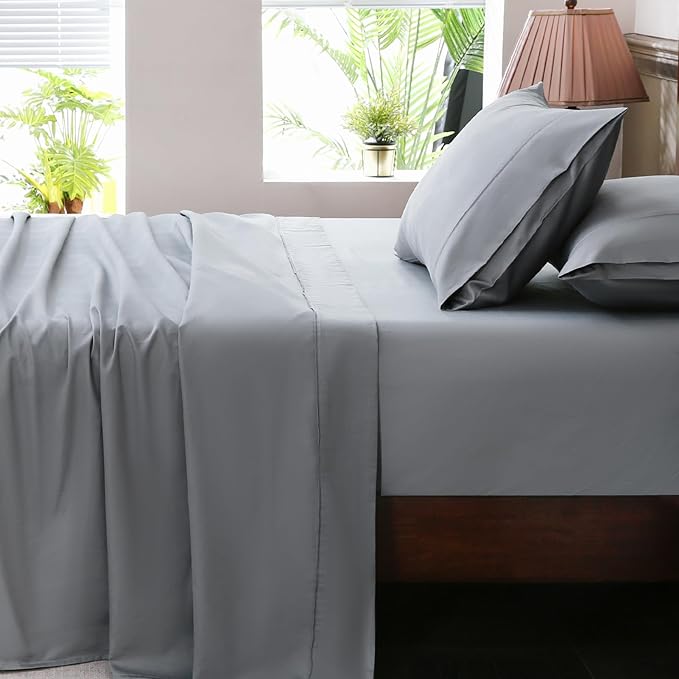 Extra Deep Pocket King Sheets 18-24 Inch 1000 Thread Count 100% Egyptian Cotton Sateen Weave Soft Breathable 4 Pieces（King，Grey）
