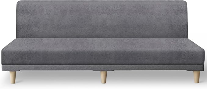 molasofa Leather Like Stretch Futon Slipcover Armless Futon Bed Sofa Cover Furniture Protector with Elastic Bottom, Soft and Washable Futon Cover for Sofa Bed Stay in Place（X Larger，Light Grey）