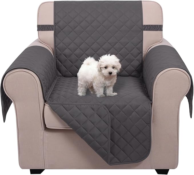 U-NICE HOME Recliner Chair Covers Reversible Chair Cover Pet Covers for Dogs with Elastic Straps Water Resistant Diamond Quilted (23''Recliner Small, Dark Grey/Dark Grey)
