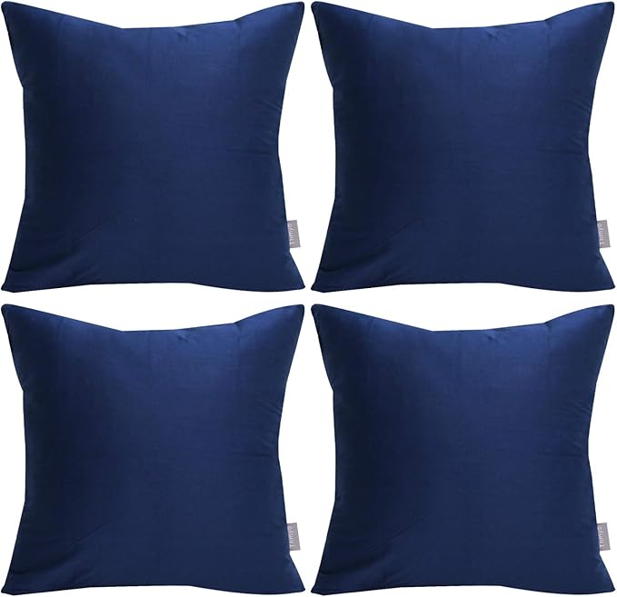 Thmyo 4-Pack 100% Cotton Comfortable Solid Decorative Throw Pillow Case Square Cushion Cover Pillowcase Sublimation Blank Pillow Covers Christmas DIY Throw Pillowcase(18x18inch/45x45cm,Midnight Blue)