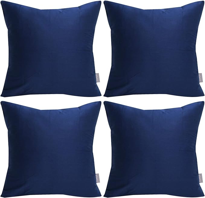 Thmyo 4-Pack 100% Cotton Comfortable Solid Decorative Throw Pillow Case Square Cushion Cover Pillowcase Sublimation Blank Pillow Covers Christmas DIY Throw Pillowcase(16x16inch/40x40cm,Midnight Blue)