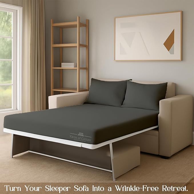 Sleeper Sofa 4 Piece Bed Sheet Set Premium Quality 100% Cotton 500 Thread Count, Smooth & Super Soft Sateen Weave, Extra Soft Bed Sheets, Wrinkle Free, 6 Inch Deep Pocket (Full, Dark Grey)