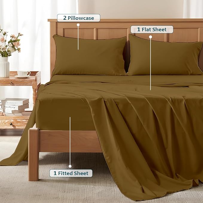 Sleeper Sofa Bed Sheet Set – Full Size, 100% Cotton, 338 Thread Count – 4-Piece Sofa Bed Sheets – Fits Mattresses Up to 6” Deep – Soft & Durable Pull-Out Couch Sheets (Taupe Solid)