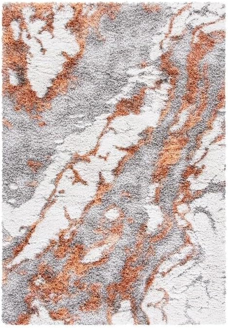 SAFAVIEH Horizon Shag Collection Accent Rug - 3' x 5', Grey & Rust, Non-Shedding & Easy Care, 2-inch Thick Ideal for High Traffic Areas in Entryway, Living Room, Bedroom (HZN890P)
