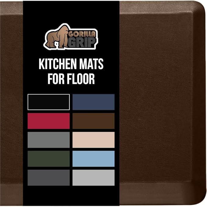 GORILLA GRIP Comfortable Cushioned Kitchen Mats for Floor, 39x20, Waterproof and Stain Resistant Soft Top, 3/4 Inch Thick Ergonomic Standing Desk Anti Fatigue Mat, Foam Supports Ankles and Feet, Brown