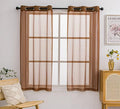 PI Short Sheer Curtains 45 inches Long with Grommet,Light Filter Sheer Window Curtain for Café/Kitchen 2 Panels (W52 X L45, Brown)