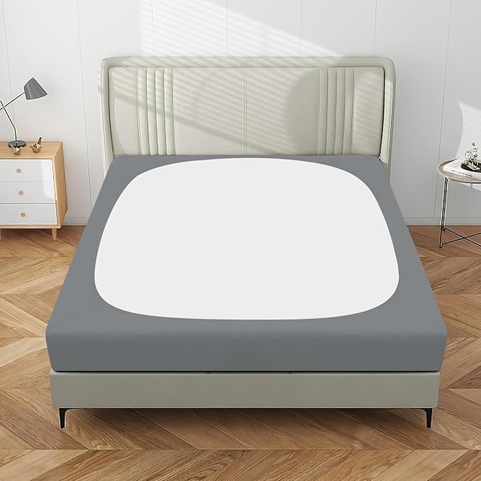 PureFit Stretchy Box Spring Cover Queen - Elastic Fitted Box Spring Wrap Around 4 Sides, Wrinkle & Fading Resistant Fits Queen Size Beds, Gray