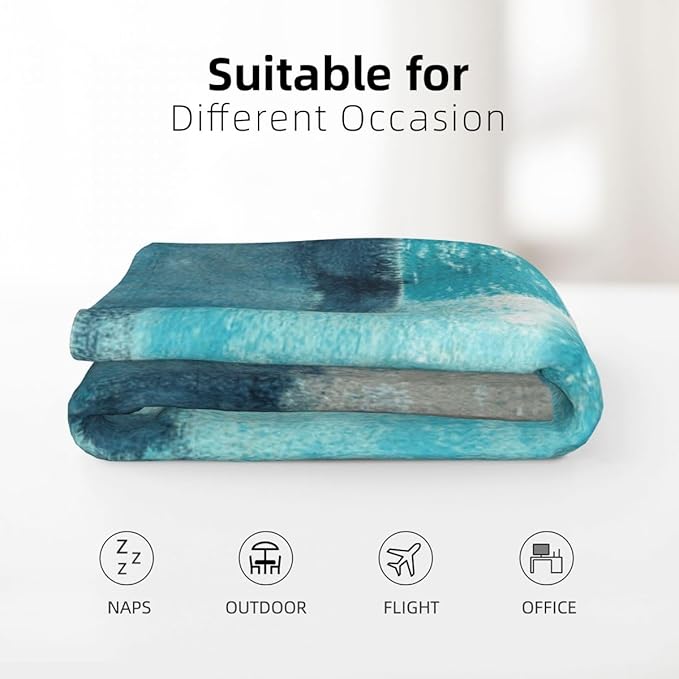 LOKMU Throw Blanket, Teal and Grey Abstract Art Ultra-Soft Cozy Flannel Blankets, Fuzzy Plush Lightweight Modern Blanket for Couch Sofa Bedding Home Decor, 60" L x 50" W