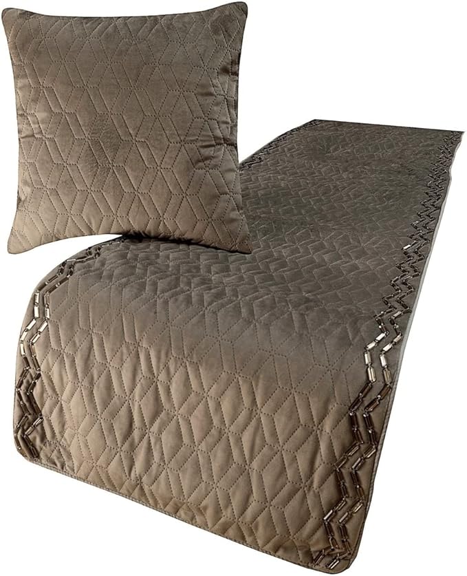 The HomeCentric King Queen Twin Gray Handmade Twin 53"x18" Bed Runner with 2 Pillow Cover, Quilted & Crystals Bed Scarf on Velvet Fabric - Grey Diamond Symphony