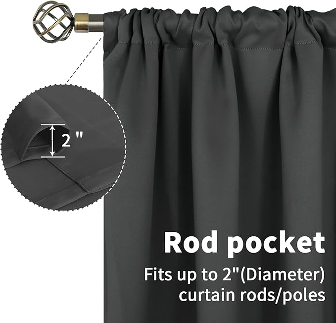 BGment Dark Grey Blackout Curtains 90 Inches Length - Rod Pocket Room Darkening Window Drapes for Bedroom Living Room Office, 2 Panels, 52 x 90 Inch
