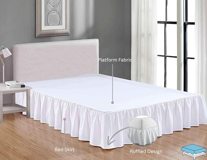 Ruffle Bed Skirt with Split Corners, Microfiber Dust Ruffled for a Perfectly Tailored Bedding Ensemble, Wrinkle and Fade Free, Easy Fit, Full Size 18 Inch Drop, White